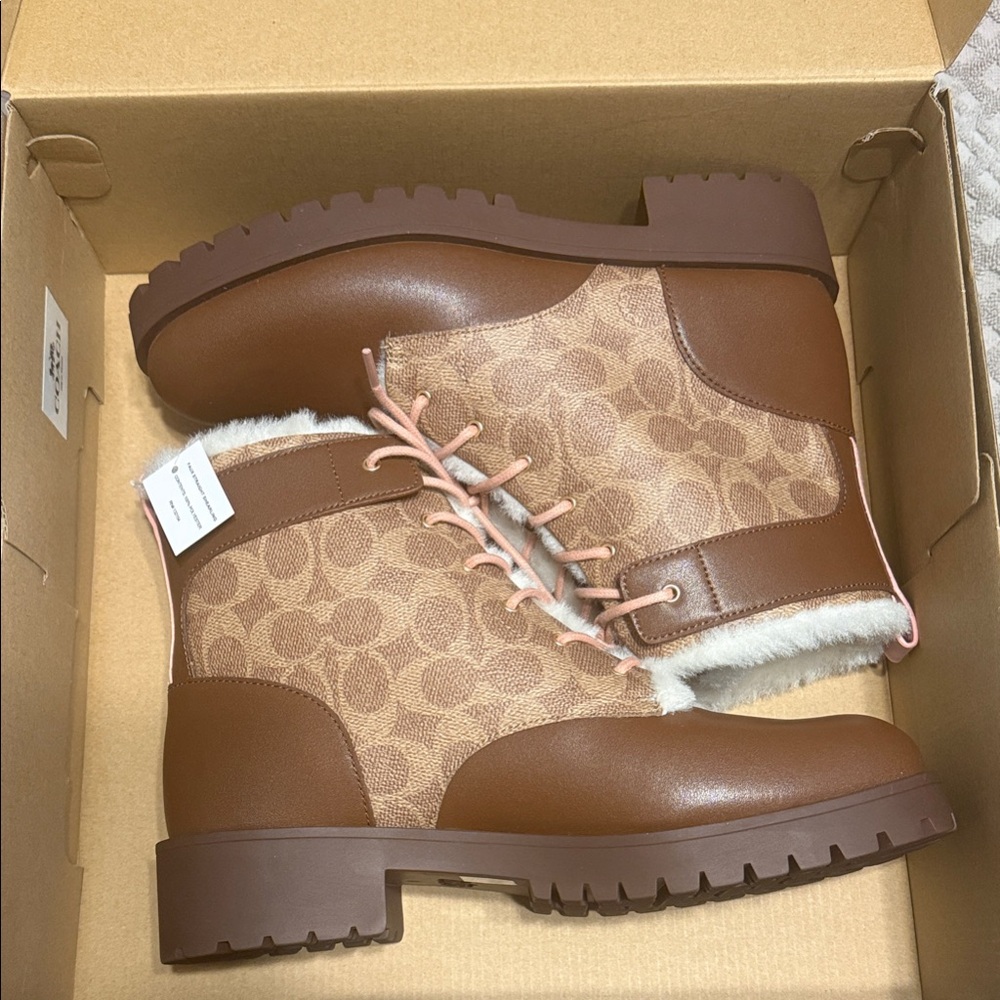 Coach Brown and Tan Ankle Boots with Shearling Lining Size 9